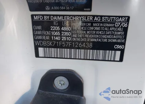 2007 Mercedes-Benz Sl 550 from USA, damaged, VIN WDBSK71F57F126438